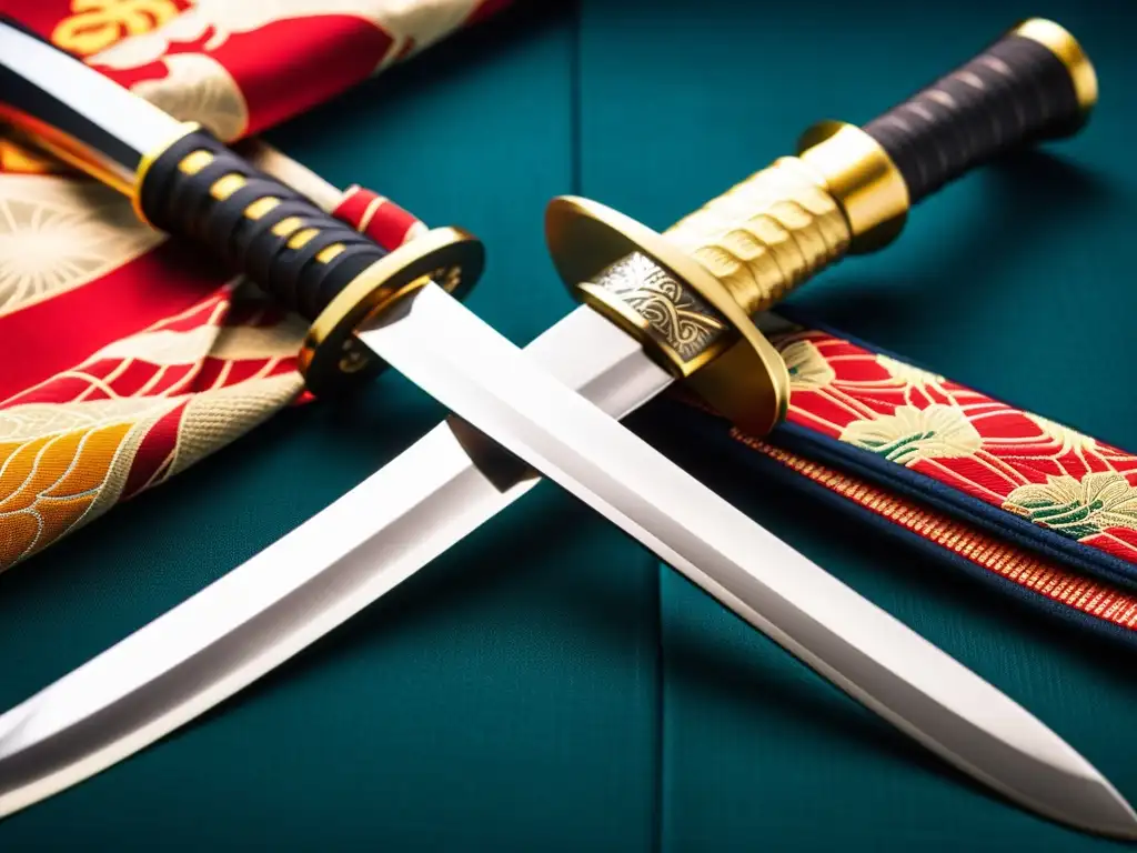 Una katana japonesa con envoltura de seda y guarda detallada