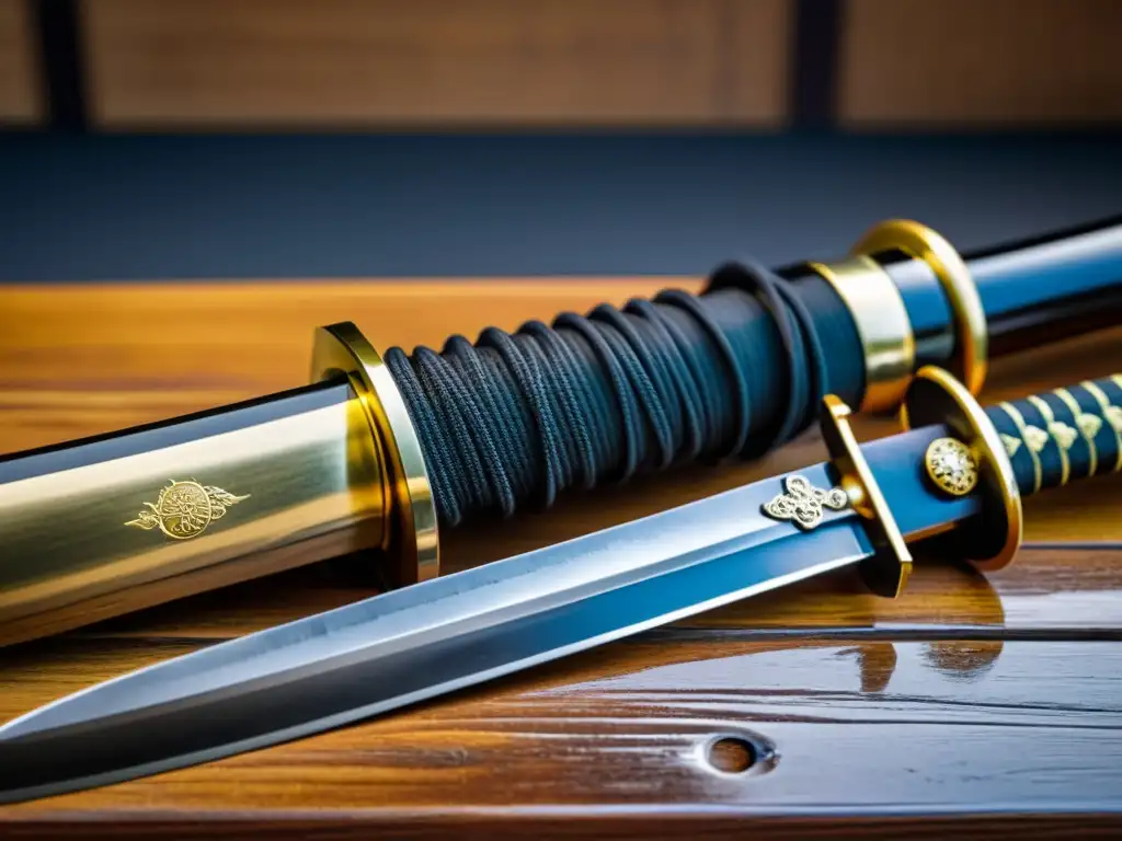 Una katana japonesa descansa sobre un soporte de madera envejecida, evocando la desmitificación del código samurai