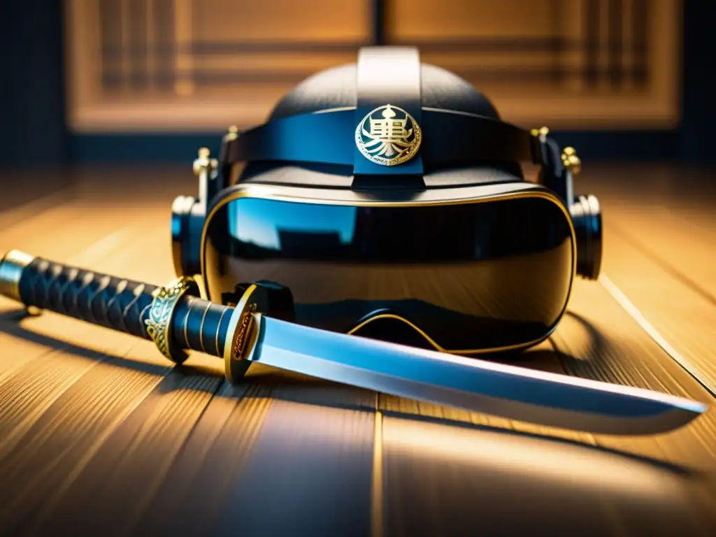 Una katana descansa junto a un moderno visor de realidad virtual, simbolizando el legado samurái en el Japón moderno