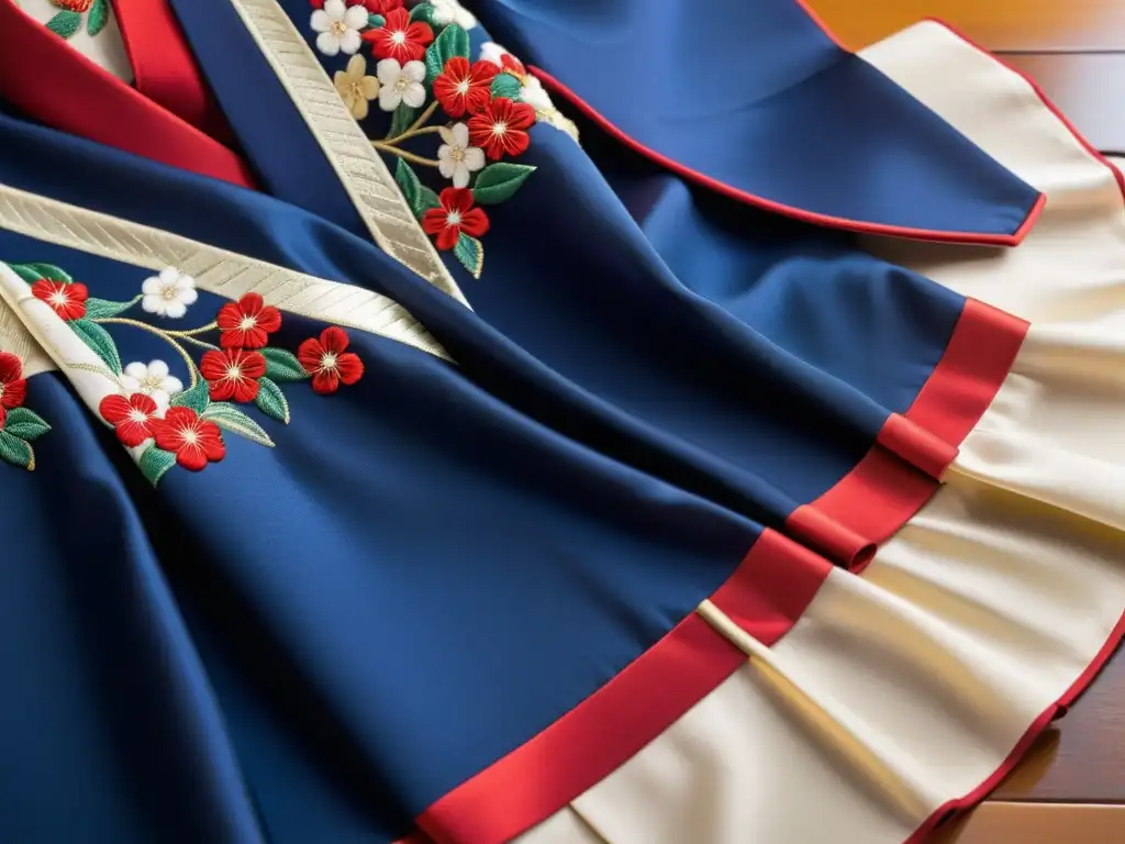 Un kimono japonés tradicional con bordados delicados y colores vibrantes, simbolizando la belleza y la naturaleza efímera de la vida