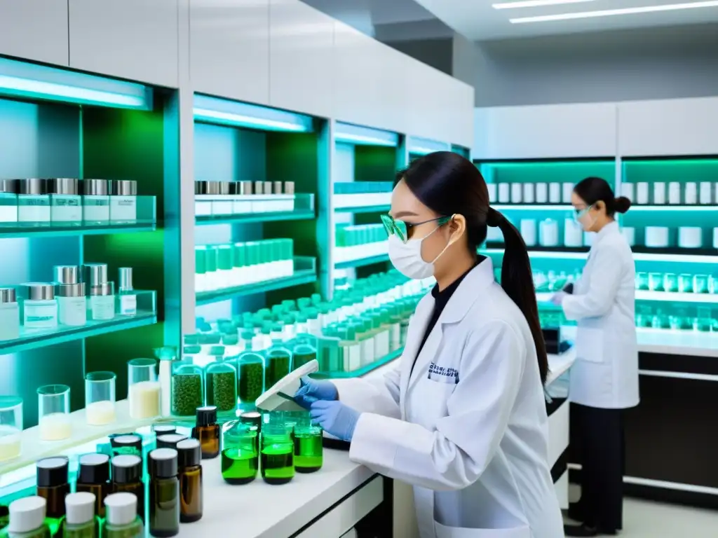 Lab de Cosméticos en Asia: Ciencia y Tradición Un laboratorio de cosmética en Asia, con científicos trabajando en formulaciones avanzadas