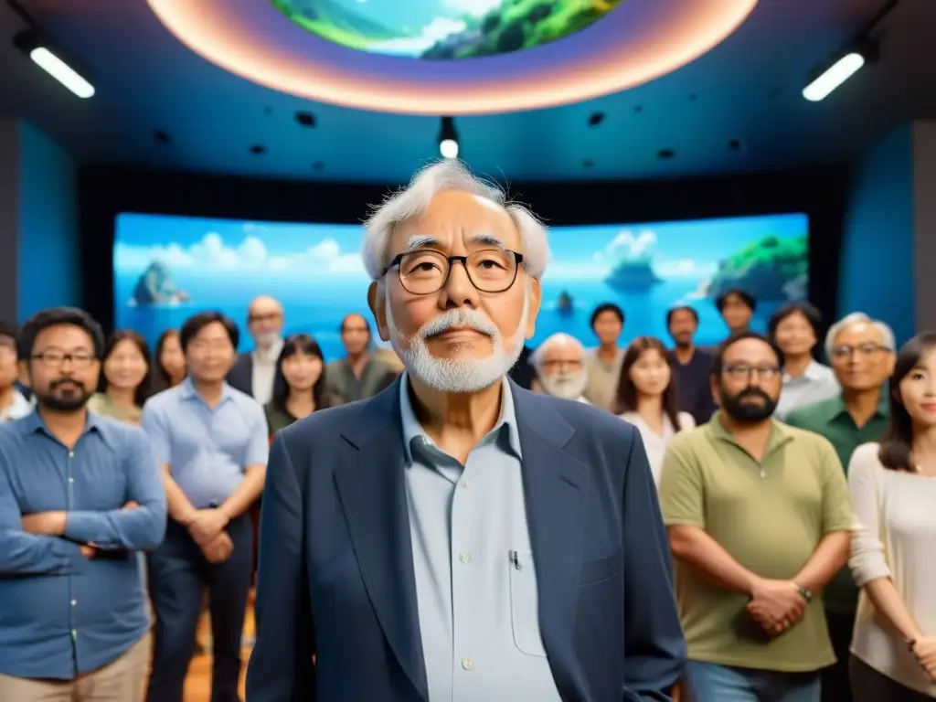 Legado de Hayao Miyazaki en animación: Imagen de Studio Ghibli, con Miyazaki y artistas inmersos en la creación de un nuevo proyecto