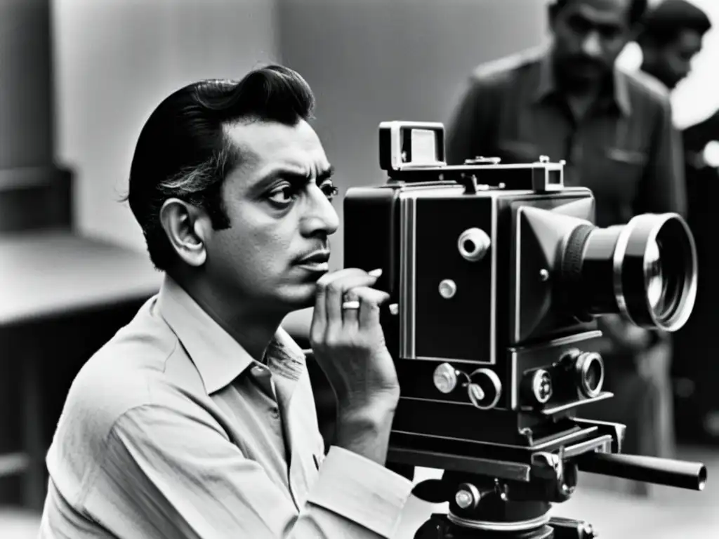 El legendario director Satyajit Ray concentra su arte en el set de 'Two' (1964), reflejando la historia del cine de cortometrajes indio