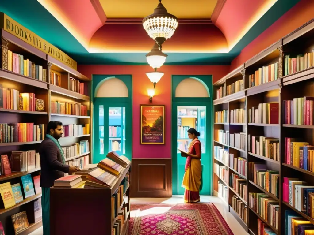 Una librería decorada con ornamentación india, repleta de novelas románticas coloridas