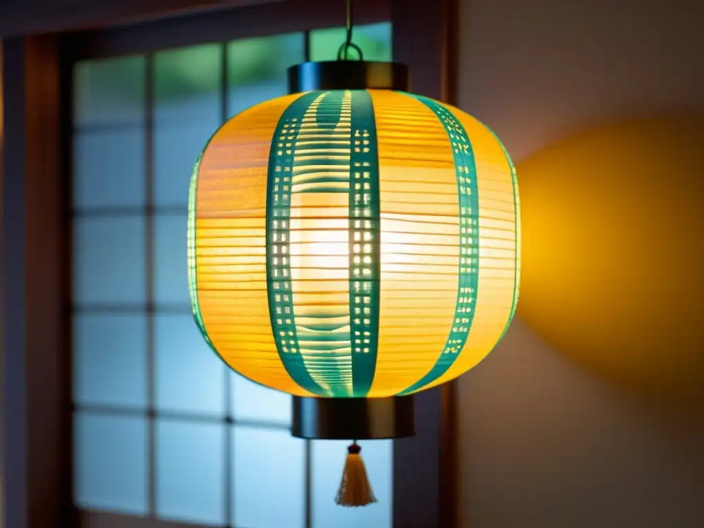 Una linterna japonesa de papel iluminada por una luz LED, fusionando tradición y modernidad en el diseño de iluminación