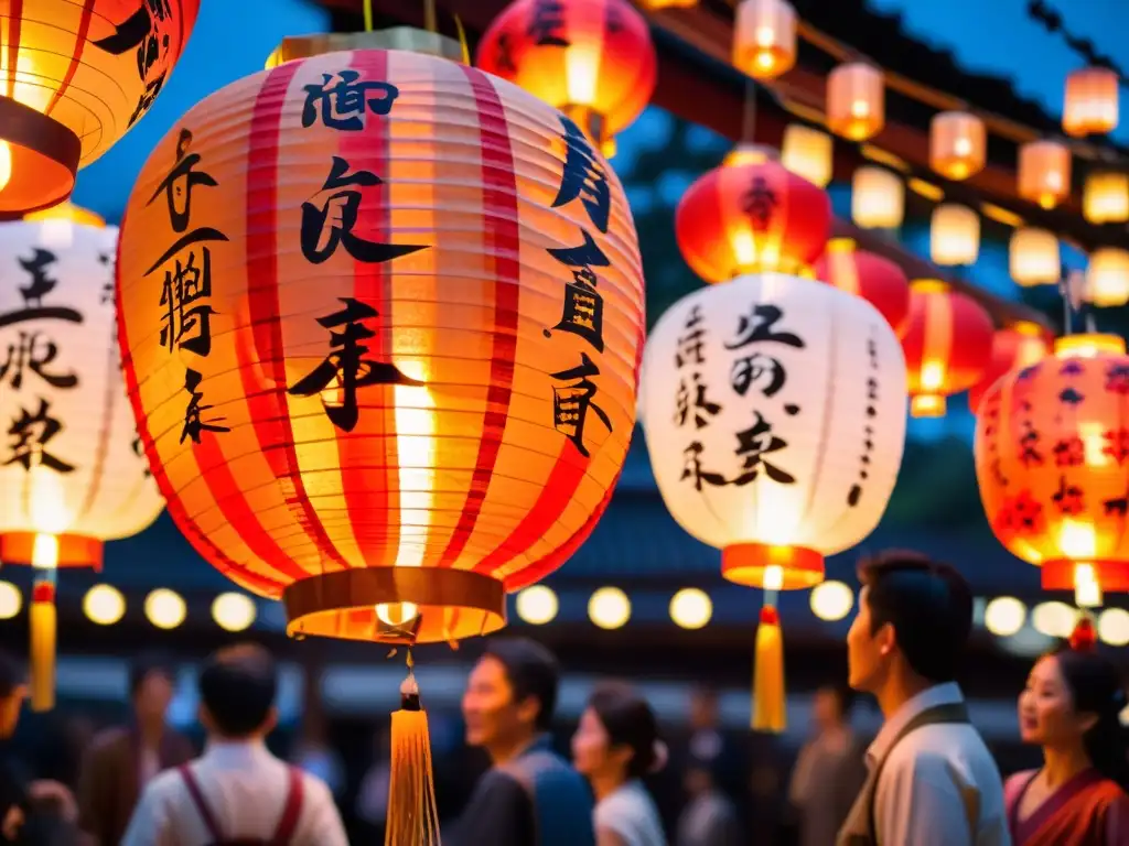 Una linterna japonesa tradicional iluminada en la oscuridad en un festival nocturno, capturando el significado del fuego en festivales japoneses