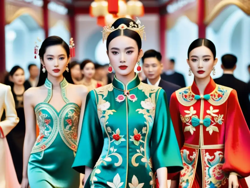 Una lujosa pasarela de moda en China combina elementos tradicionales con haute couture moderna