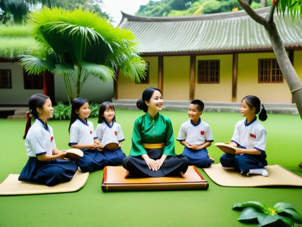 Maestra muestra dan bau a niños vietnamitas en jardín