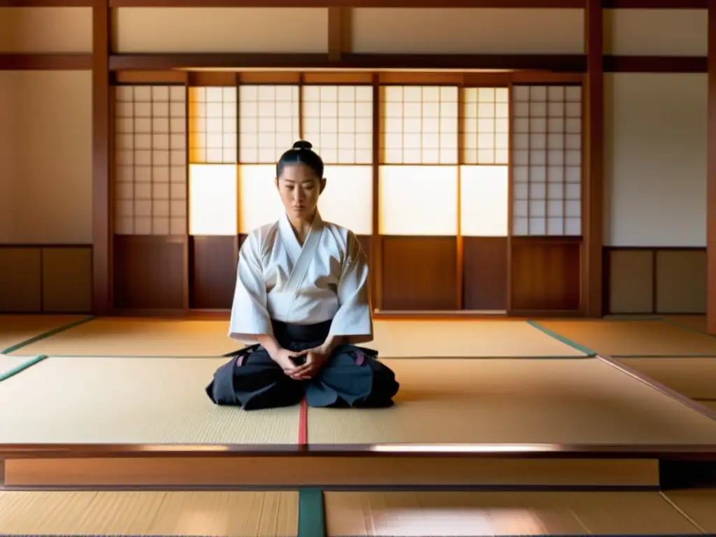 El maestro de Aikido ejecuta una técnica en un dojo sereno, mientras los estudiantes observan con respeto