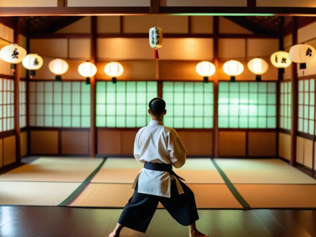 Maestro de artes marciales dirige la clase en un dojo tradicional, mostrando la influencia de la tecnología en la formación moderna