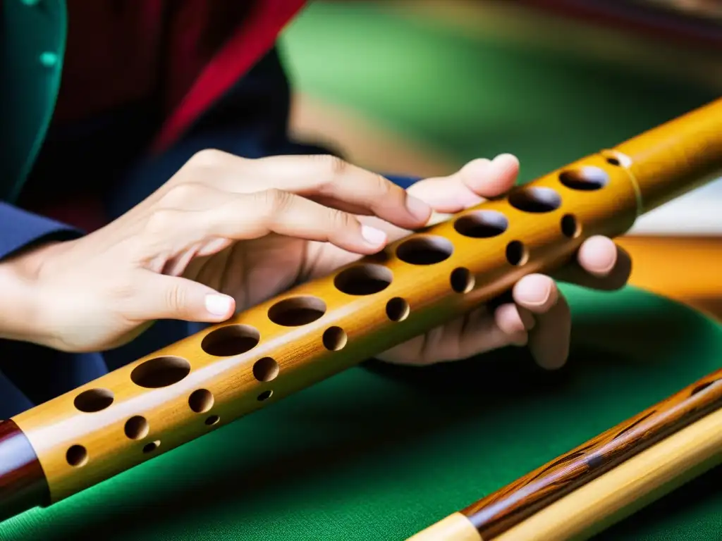 El maestro artesano talla con destreza una flauta dizi chino, mostrando siglos de tradición y destreza artesanal