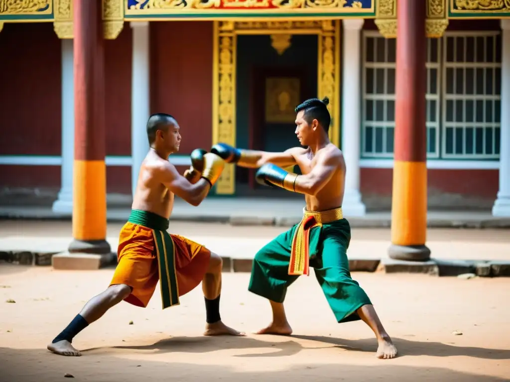 Un maestro de Bokator realiza técnicas de combate mano a mano en un templo camboyano, mientras espectadores observan maravillados