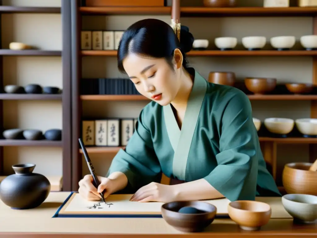 Un maestro de caligrafía coreana en su estudio, creando con gracia caracteres Hangul