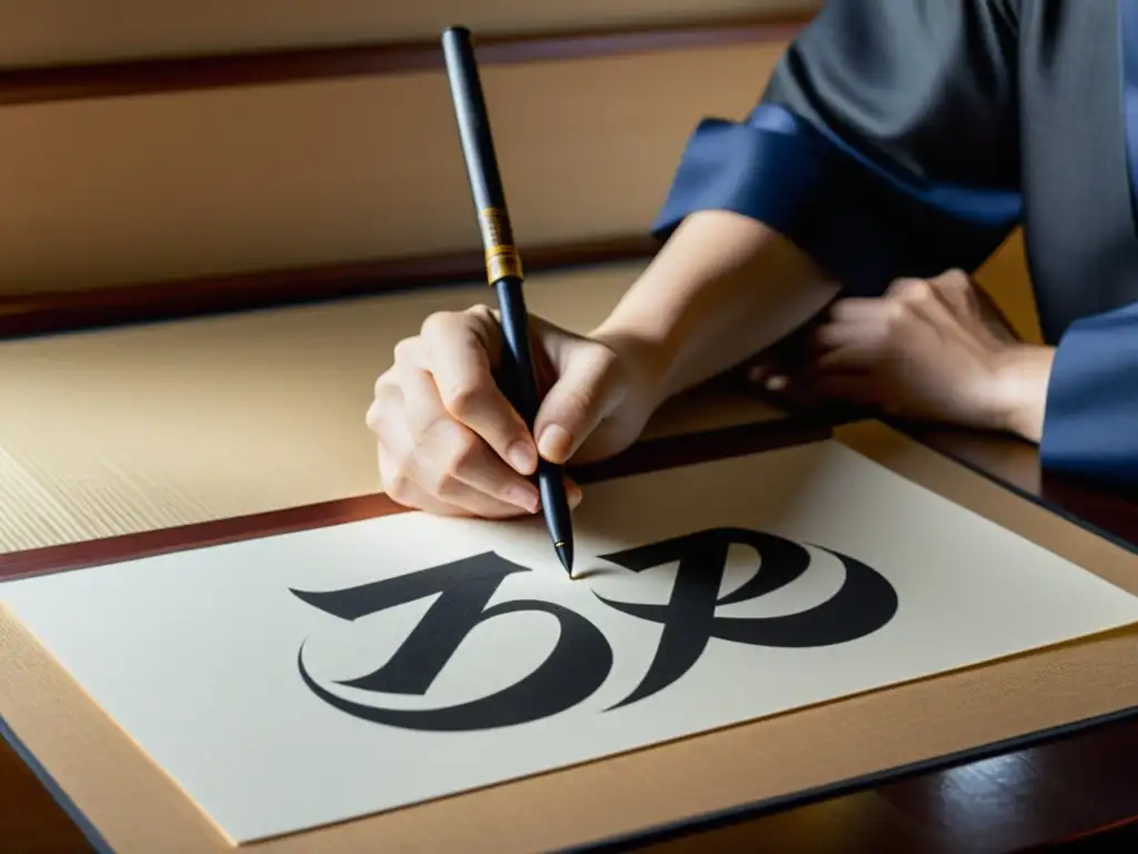 Un maestro de caligrafía japonesa crea intrincados caracteres con tinta y pincel en papel washi, mostrando la identidad y significado de esta forma de arte ancestral