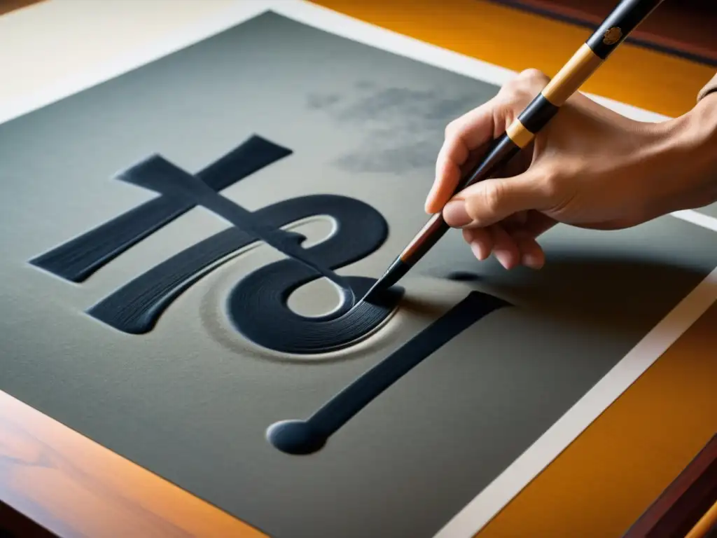 Maestro de caligrafía japonesa realizando Shodo con precisión y fluidez, comparativa entre Shodo y caligrafía occidental