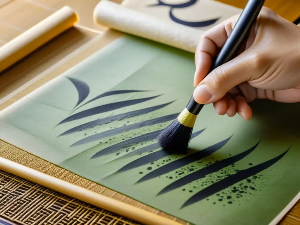 Un maestro japonés de shodo crea elegantes caracteres en papel de arroz con un pincel de bambú, en una comparativa entre Shodo y caligrafía occidental