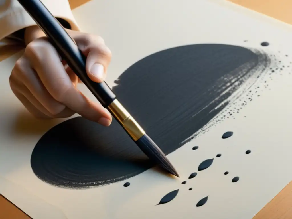 El maestro calígrafo japonesa, con fluidez y precisión, crea una obra de arte en washi, evocando la filosofía y el arte de la caligrafía japonesa