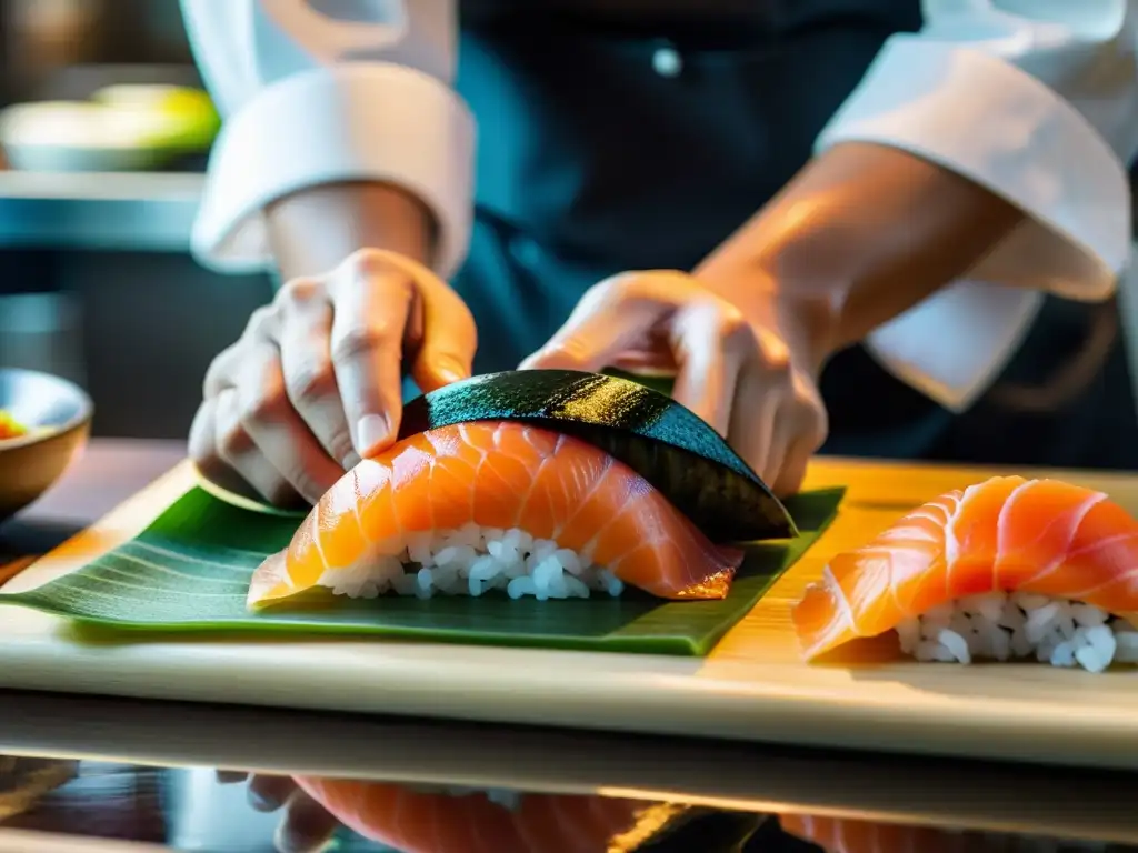 Un maestro sushi crea arte comestible con precisión, destreza y serenidad