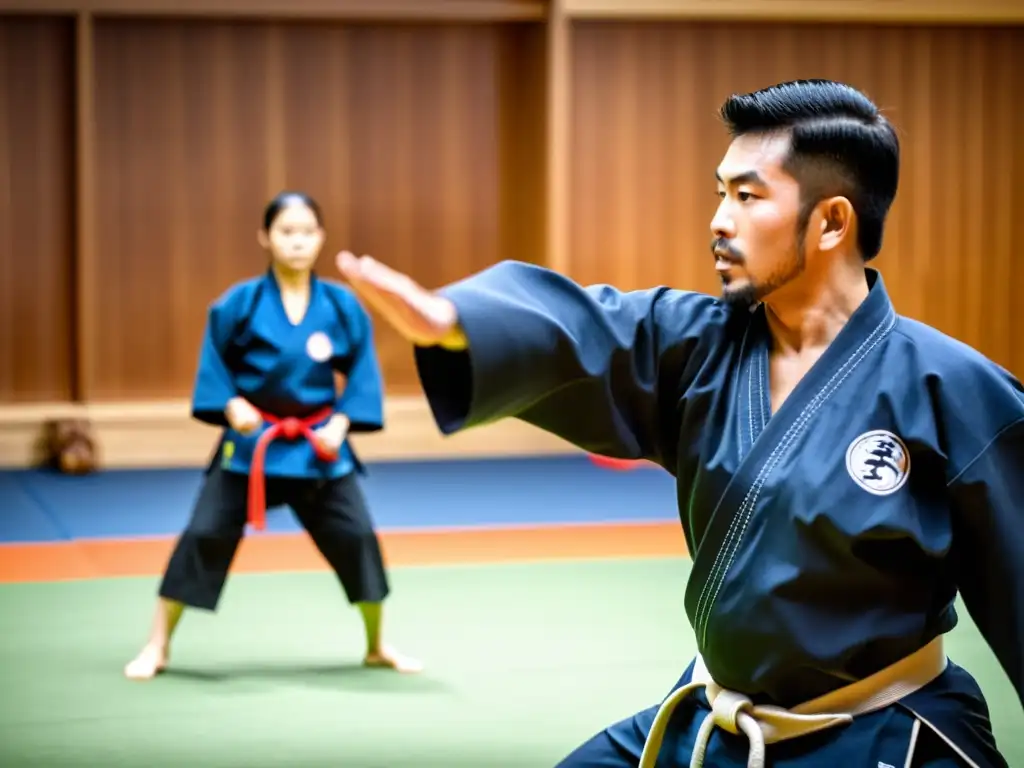 Un maestro de Yoseikan Budo demuestra una técnica de lanzamiento en un dojo tradicional