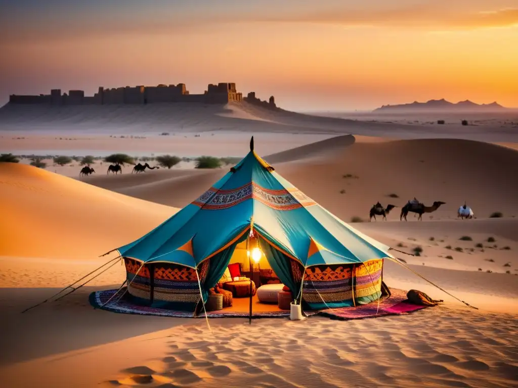 Un mágico banquete bajo las estrellas en Dubai, con una tienda beduina y el desierto al atardecer