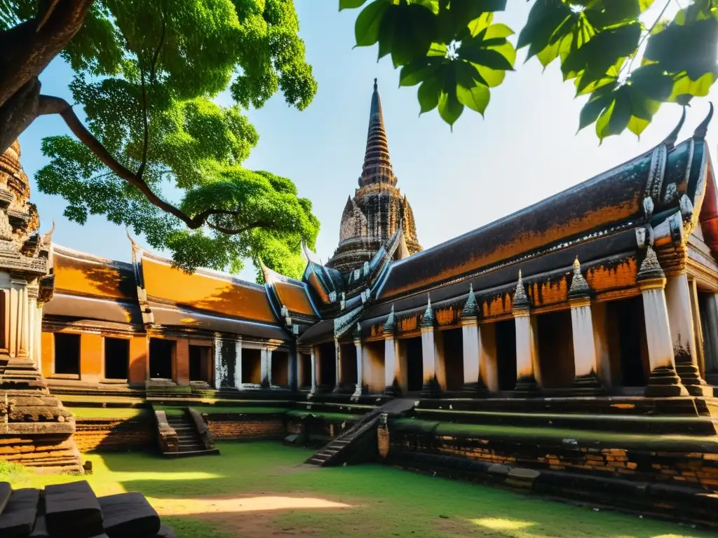 La majestuosa imagen revela la tradición y poder en Ayutthaya, con ruinas antiguas y exuberante naturaleza