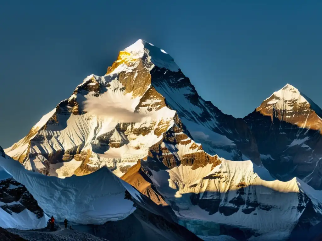 Majestuoso amanecer sobre el Everest, con montañistas ascendiendo