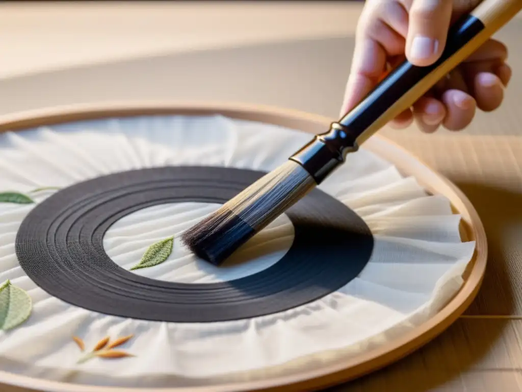 Una mano con un pincel de caligrafía japonesa sobre papel de arroz, listo para crear poesía