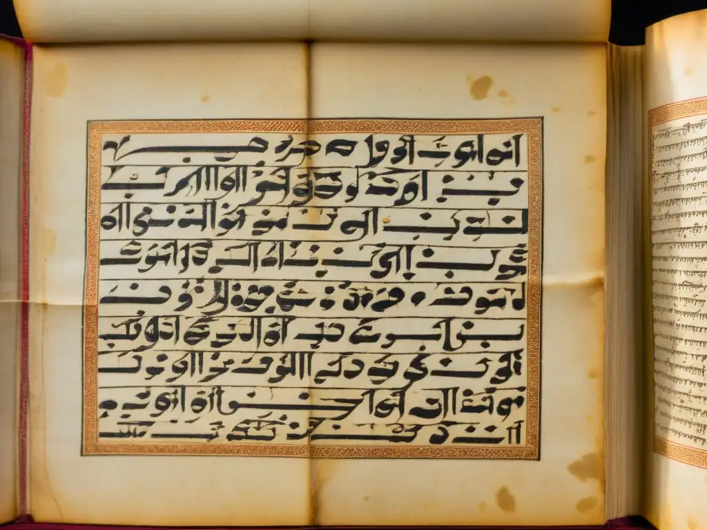 Manuscrito antiguo en sánscrito con detalles intrincados y delicadas ilustraciones