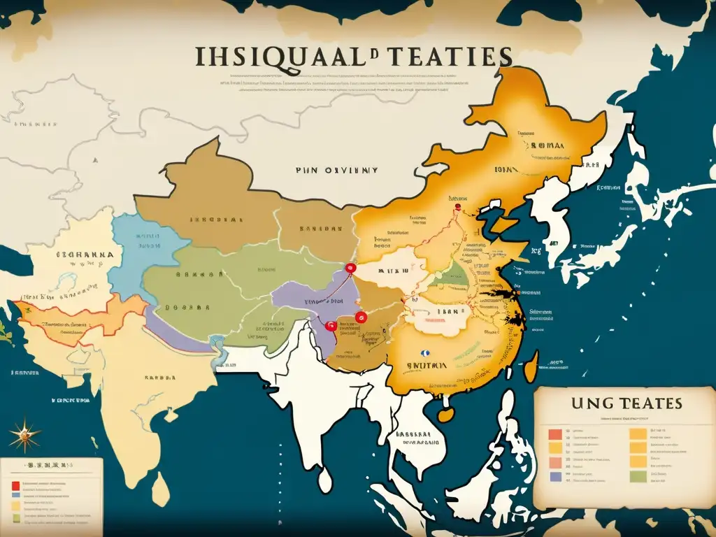 Mapa detallado de los Tratados Desiguales que impactaron la soberanía Qing, con anotaciones históricas