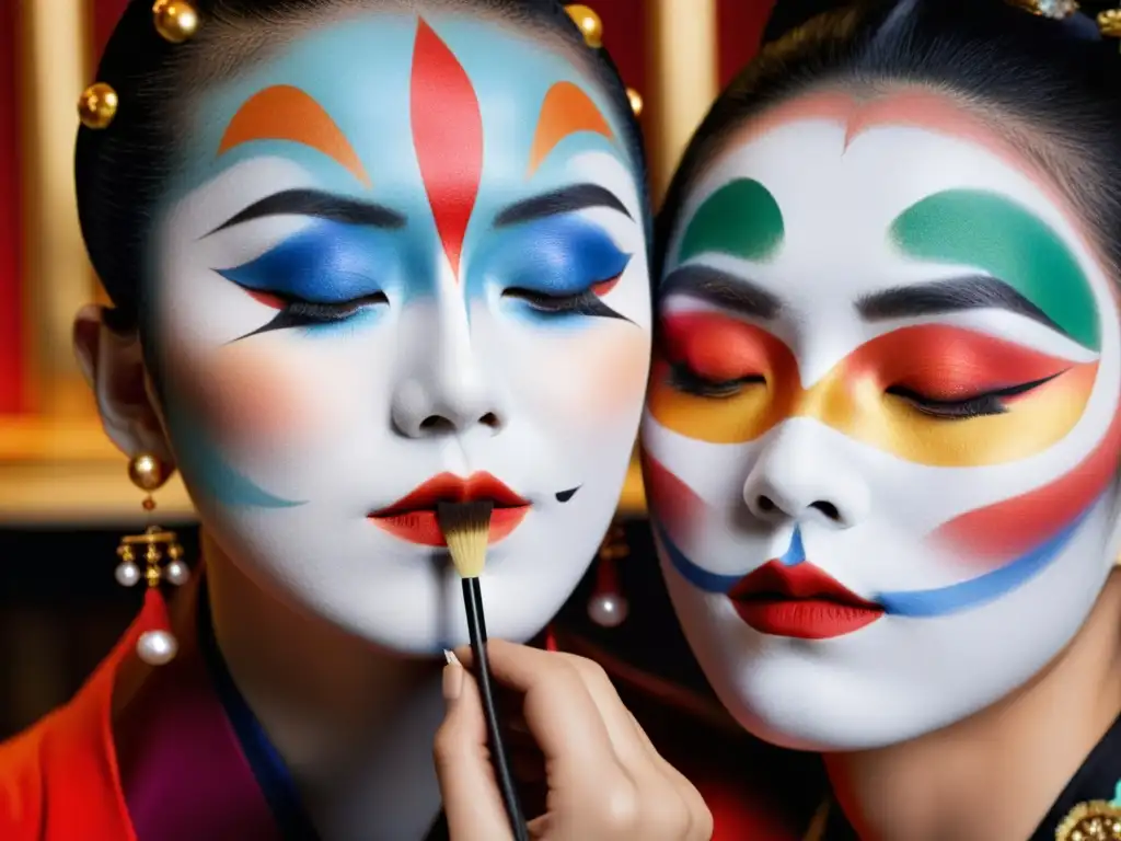 Maquillaje Kabuki: Arte Japonés en Acción Maquillaje japonés tradicional: artista aplica técnicas vanguardistas con precisión en rostro de modelo