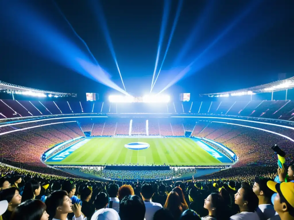 Maravilloso concierto de KPop en Latinoamérica historia: fans apasionados con light sticks en un estadio lleno, vibrante energía y emoción pura