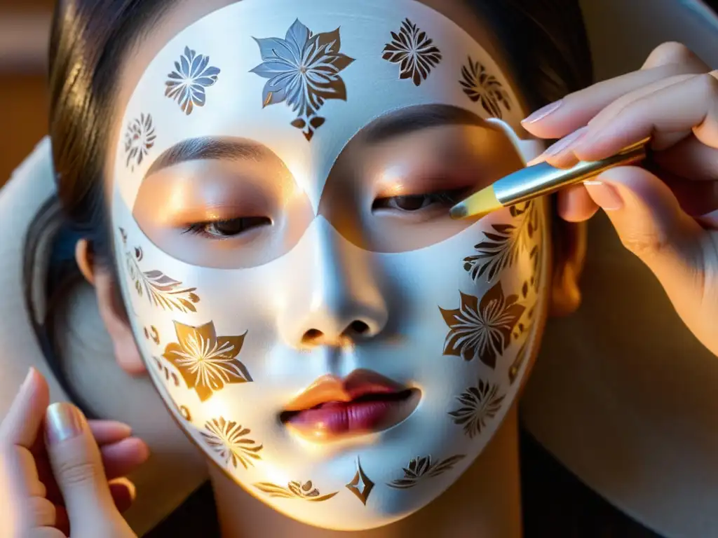 Una máscara de belleza coreana se aplica con cuidado, realzando la relajación y rejuvenación de este ritual tradicional