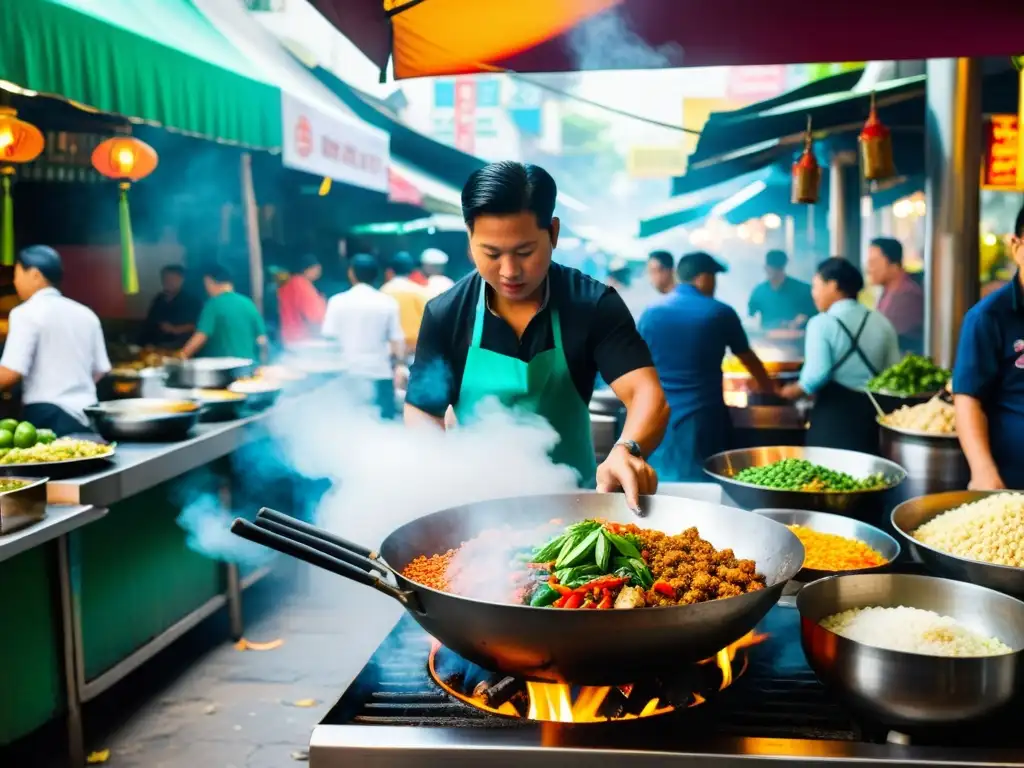 Un mercado callejero bullicioso en Bangkok, Tailandia