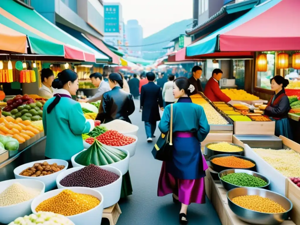 Mercado callejero vibrante en Seúl: diversidad cultural y tradición se entrelazan con la moda contemporánea