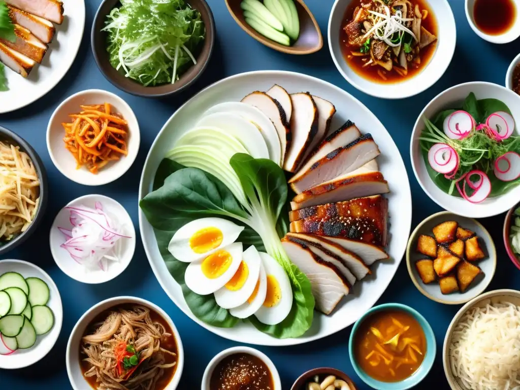 Una mesa llena de delicias coreanas tradicionales en una fiesta de bossam, la manera coreana de disfrutar de la comida