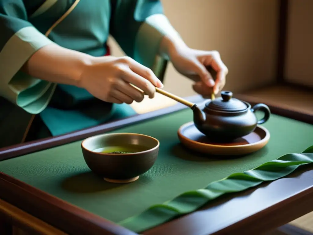 Preparación meticulosa de té en una ceremonia tradicional china