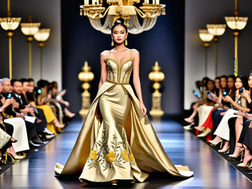 Modelo deslumbra en Alta Costura Asiática con desfile de moda espectacular