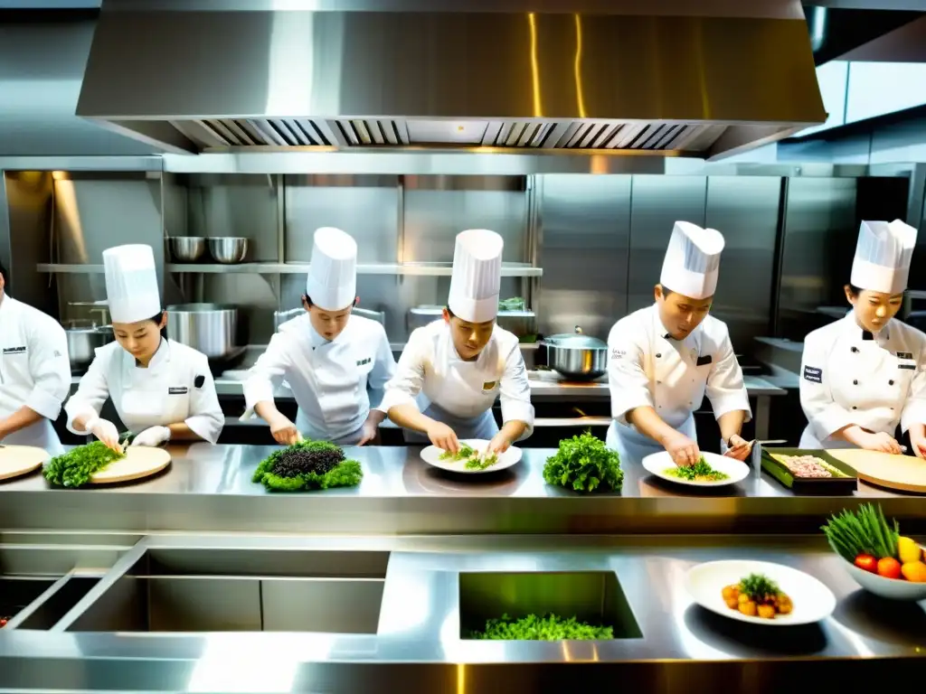 Moderna cocina en restaurante estrella Michelin en Asia, comprometido con el medio ambiente