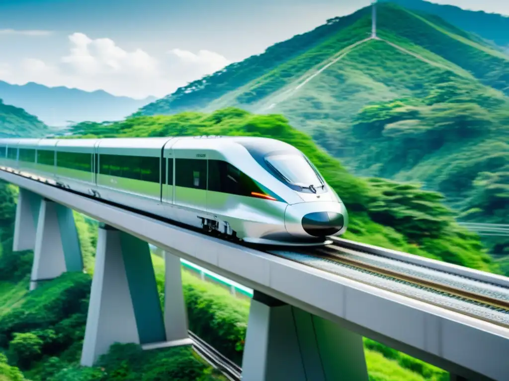 Moderno maglev japonés transporte terrestre deslizándose suavemente por el campo, fusionando innovación y naturaleza en perfecta armonía