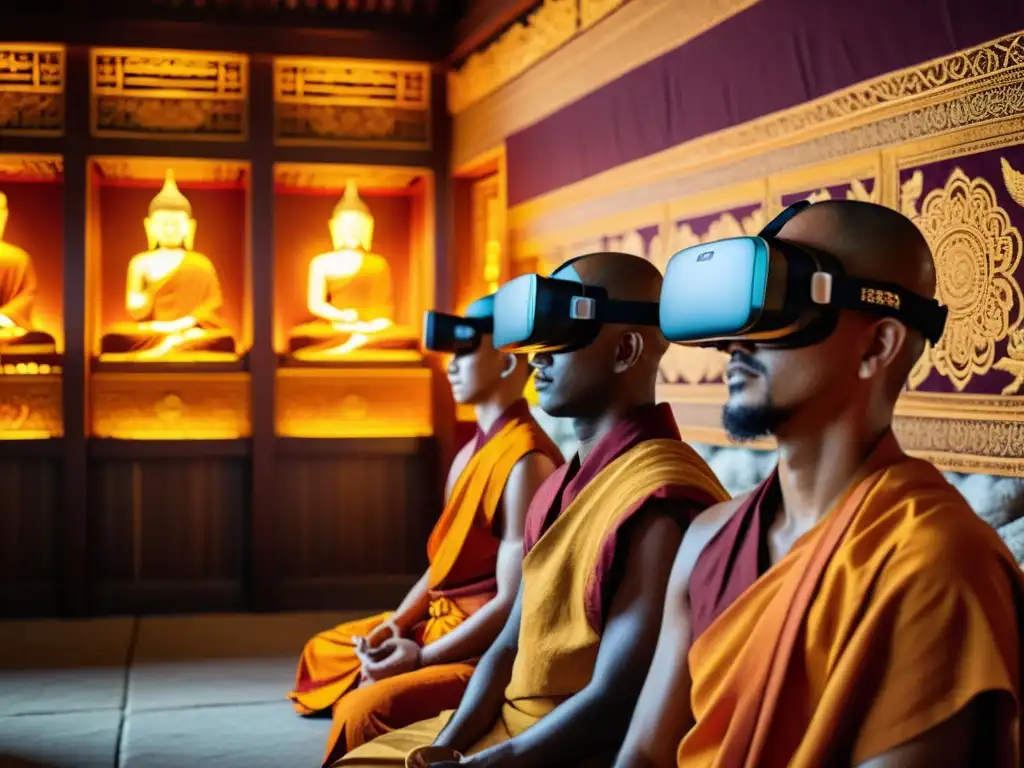 Monjes budistas meditan con realidad virtual, integrando tecnología en prácticas religiosas asiáticas