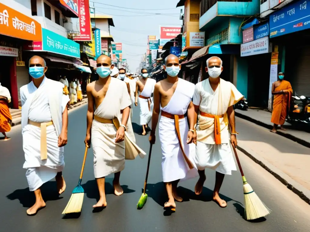Monjes jainistas en la ciudad: tradición y modernidad Monjes jainistas en la ciudad, practicando la limpieza ritual
