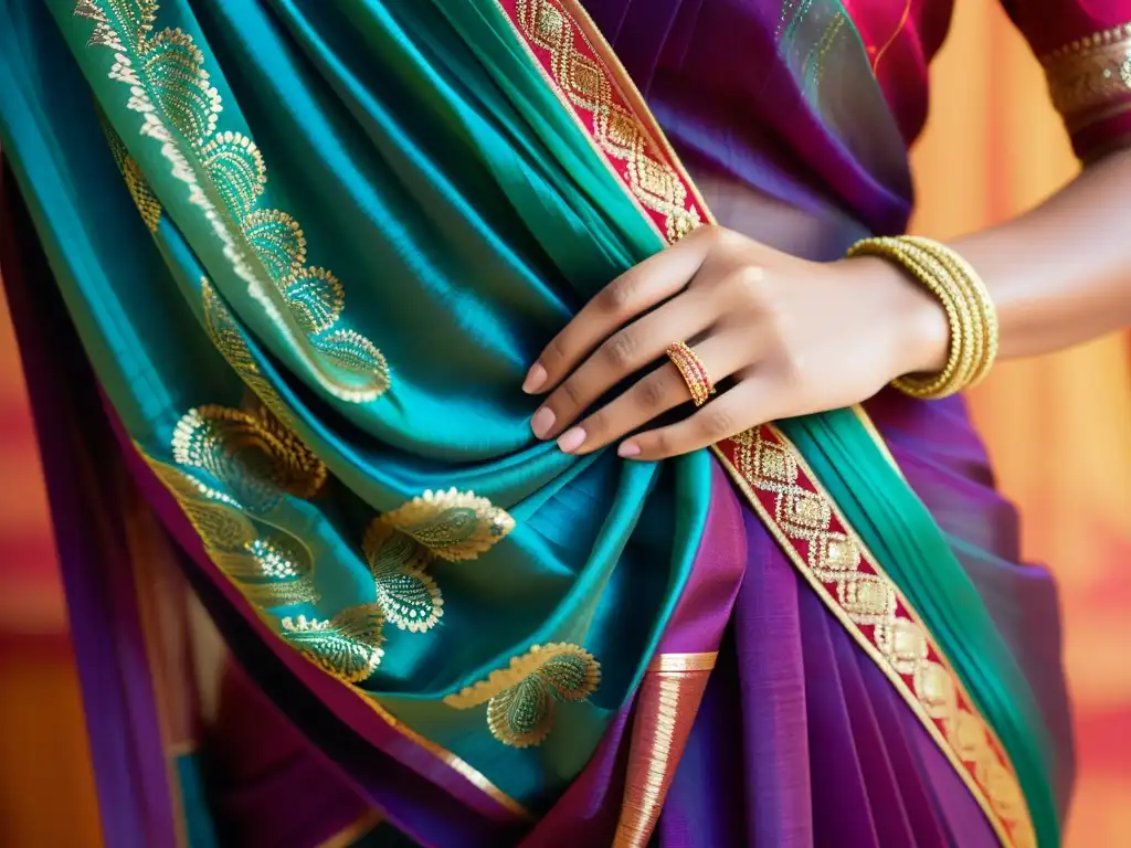 Sari hindú: Elegancia y tradición en un mercado colorido Una mujer viste un sari indio, mostrando la influencia cultural del sari indio en un vibrante y elegante estilo