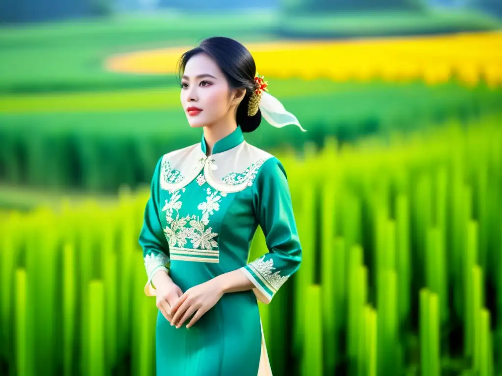 Una mujer vietnamita viste un hermoso Ao Dai, destacando la elegancia y el significado histórico del Ao Dai en Vietnam