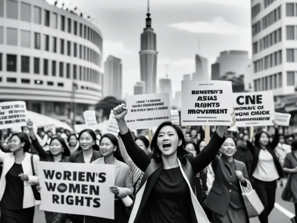 Manifestación de mujeres asiáticas por avances derechos mujeres en la ciudad