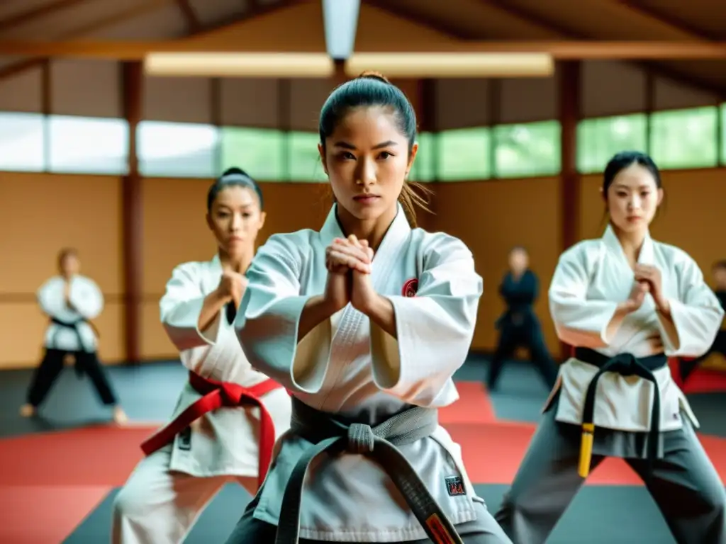 Mujeres en el Dojo tradición: Imagen poderosa de mujeres practicando artes marciales, mostrando fuerza y determinación