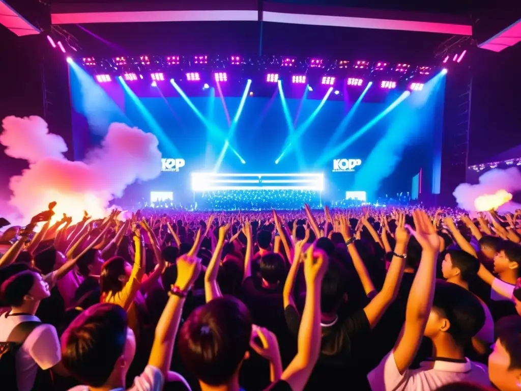 Una multitud apasionada agita sus glow sticks en un concierto de KPop en el extranjero, reflejando la diáspora del KPop en el extranjero