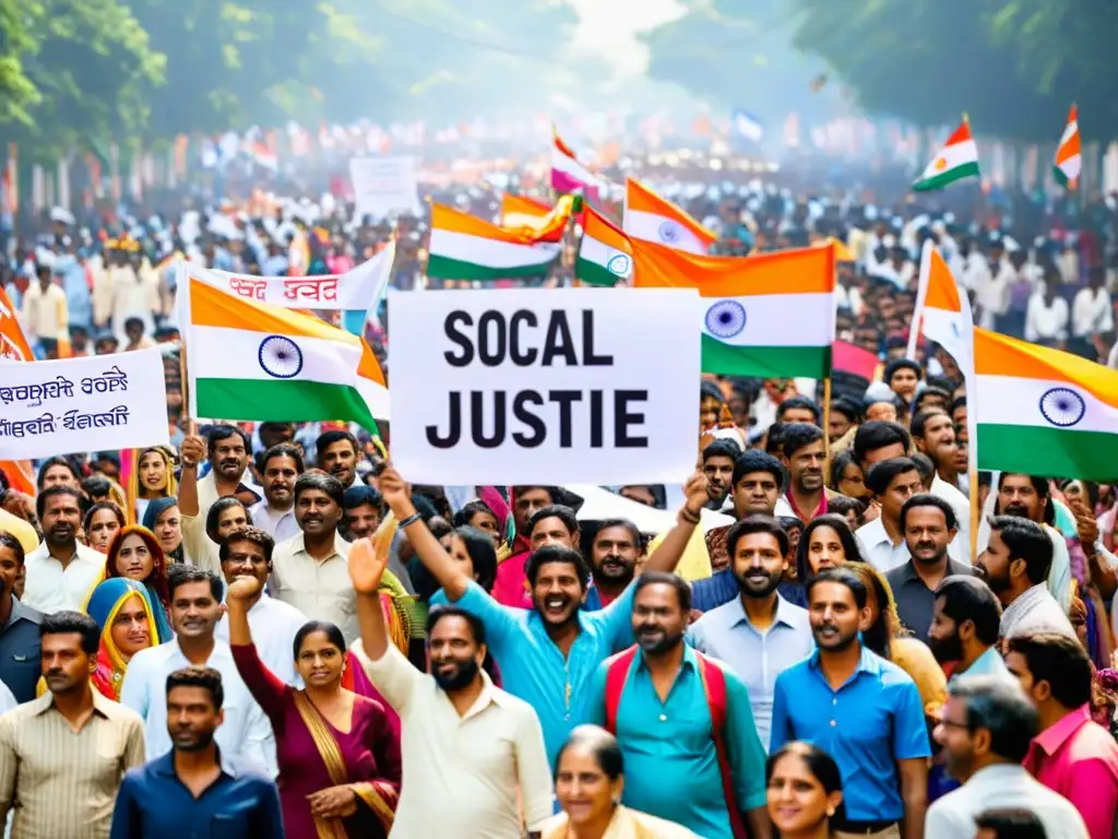 Multitud en la calle de la India, protestas por igualdad y justicia social, movimientos sociales igualdad India