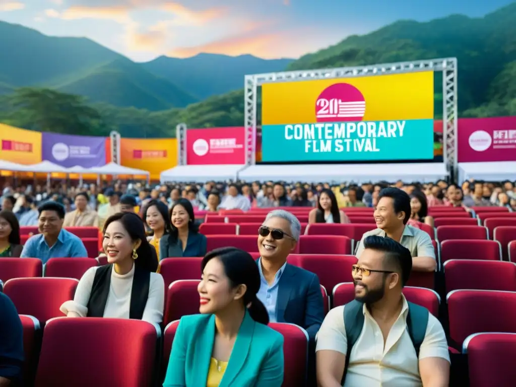 Multitud diversa disfruta del festival de cine asiático, reflejando la difusión del cine asiático en festivales internacionales