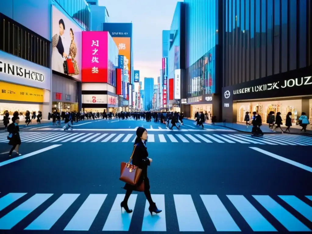 Multitud elegante de compradores en la bulliciosa calle de Ginza, Tokio