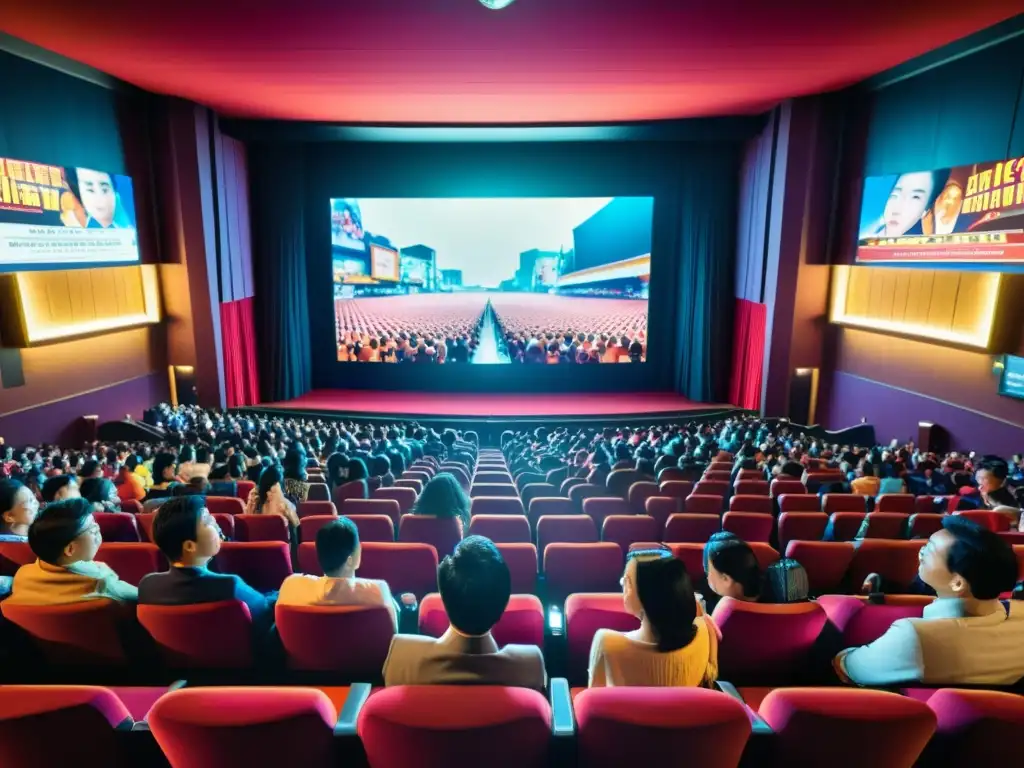 Multitud emocionada disfruta estreno cine asiático en abarrotado teatro, reflejando pasión de la base de admiradores cine asiático